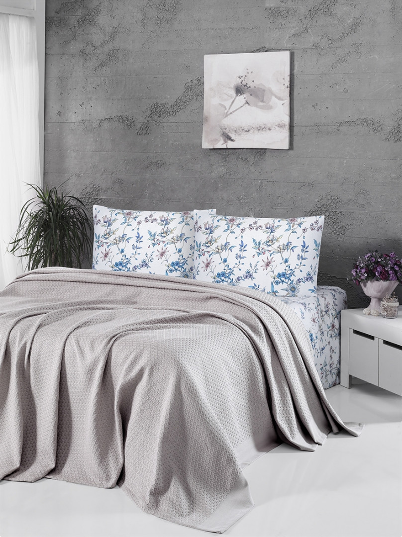 

Постельное белье+ плед Пике First Choice Soft Pike Takimi Bej