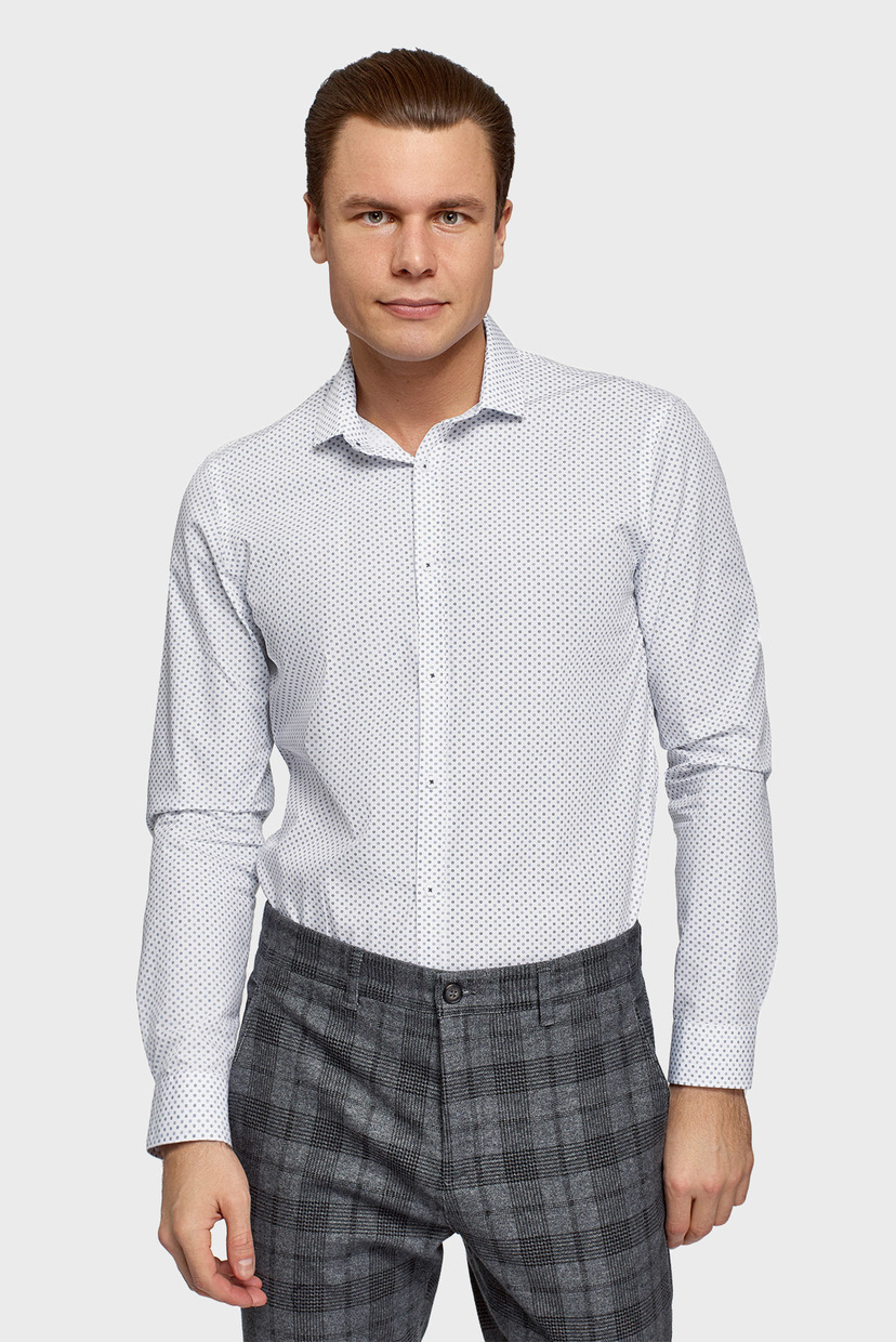 

Мужская белая рубашка с узором Oodji  3B110040M/19370N/1075G, Мужская белая рубашка с узором Oodji S 3B110040M/19370N/1075G