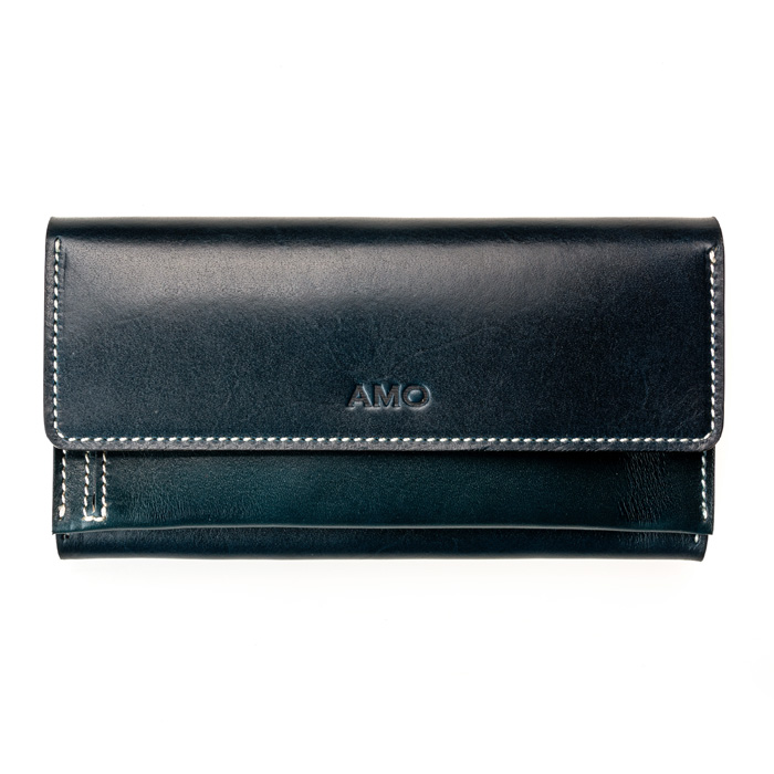 

Кожаный кошелёк AMO ACCESSORI AMOt10075blue на кнопке Синий