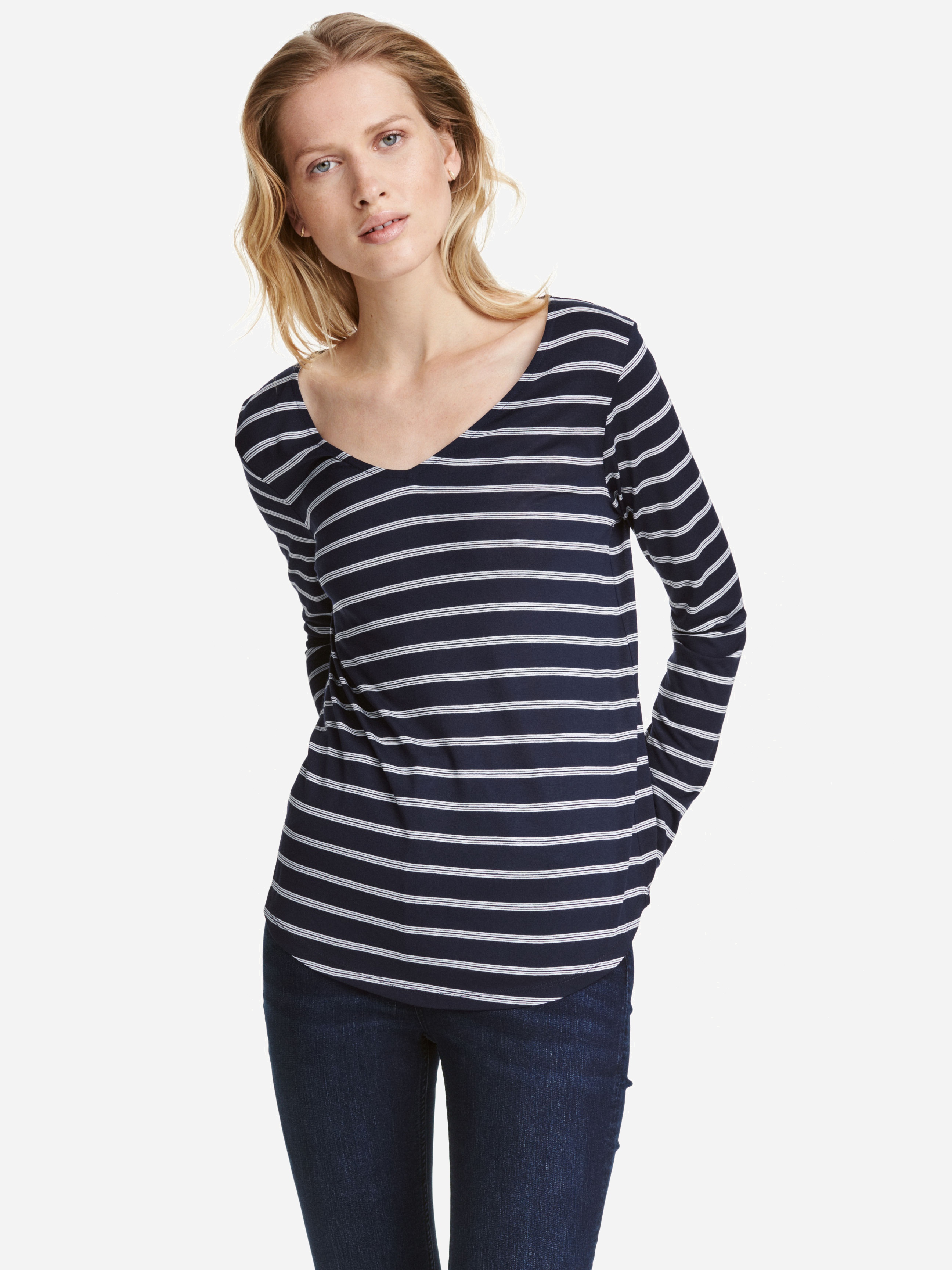 

Лонгслив H&M 2814074-ACSK XS Темно-синий с белым