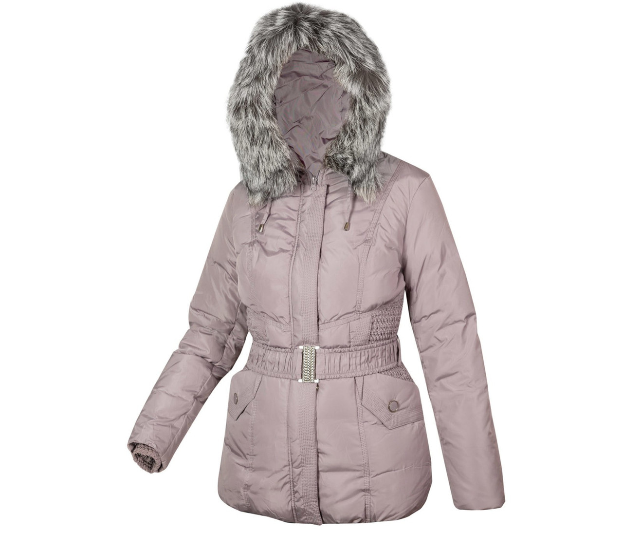 

Куртка пуховик женская, натуральный пух, с мехом чернобурки City Classic 44 Глициния 28422