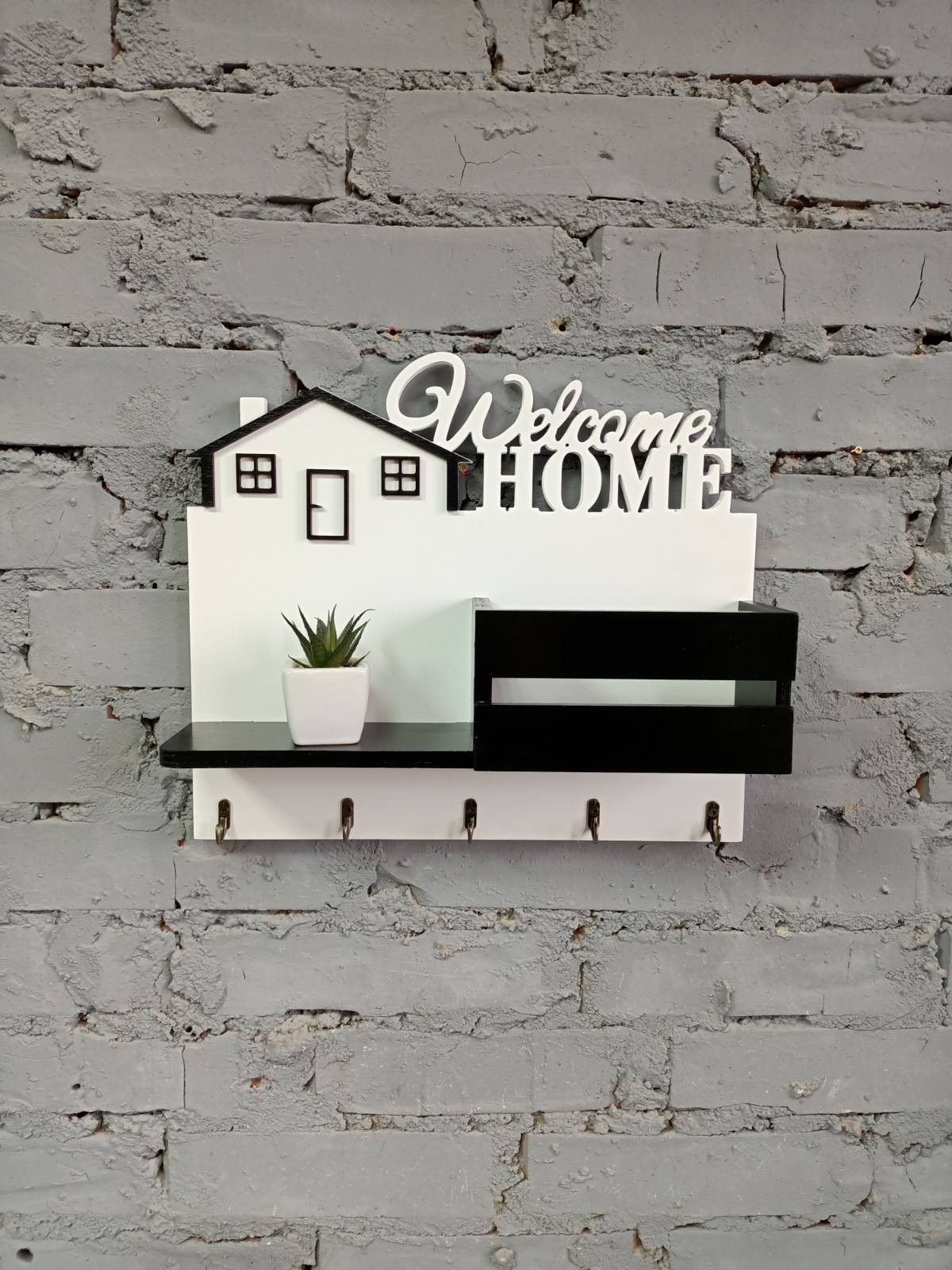 

Ключница настенная для прихожей Pick Wood Welcome Home с полкой и кармашком (004H0537/119)