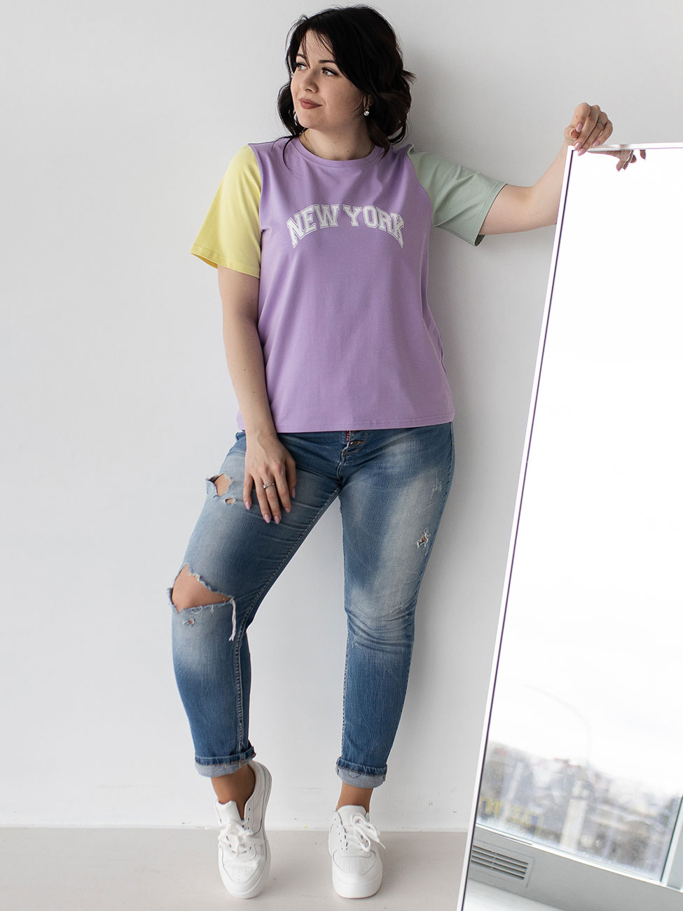 

Футболка size+ в стиле колор-блок Лавандовий 3 XL Vikamoda 3207