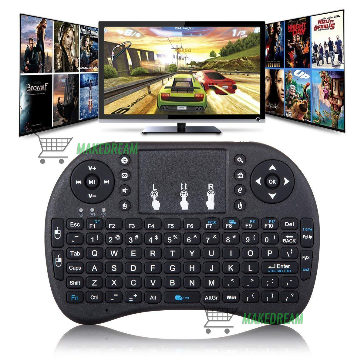 

Беспроводная мини клавиатура Smart I8 2.4G с тачпадом русско-английская раскладка с аккумулятором USB (L0171)