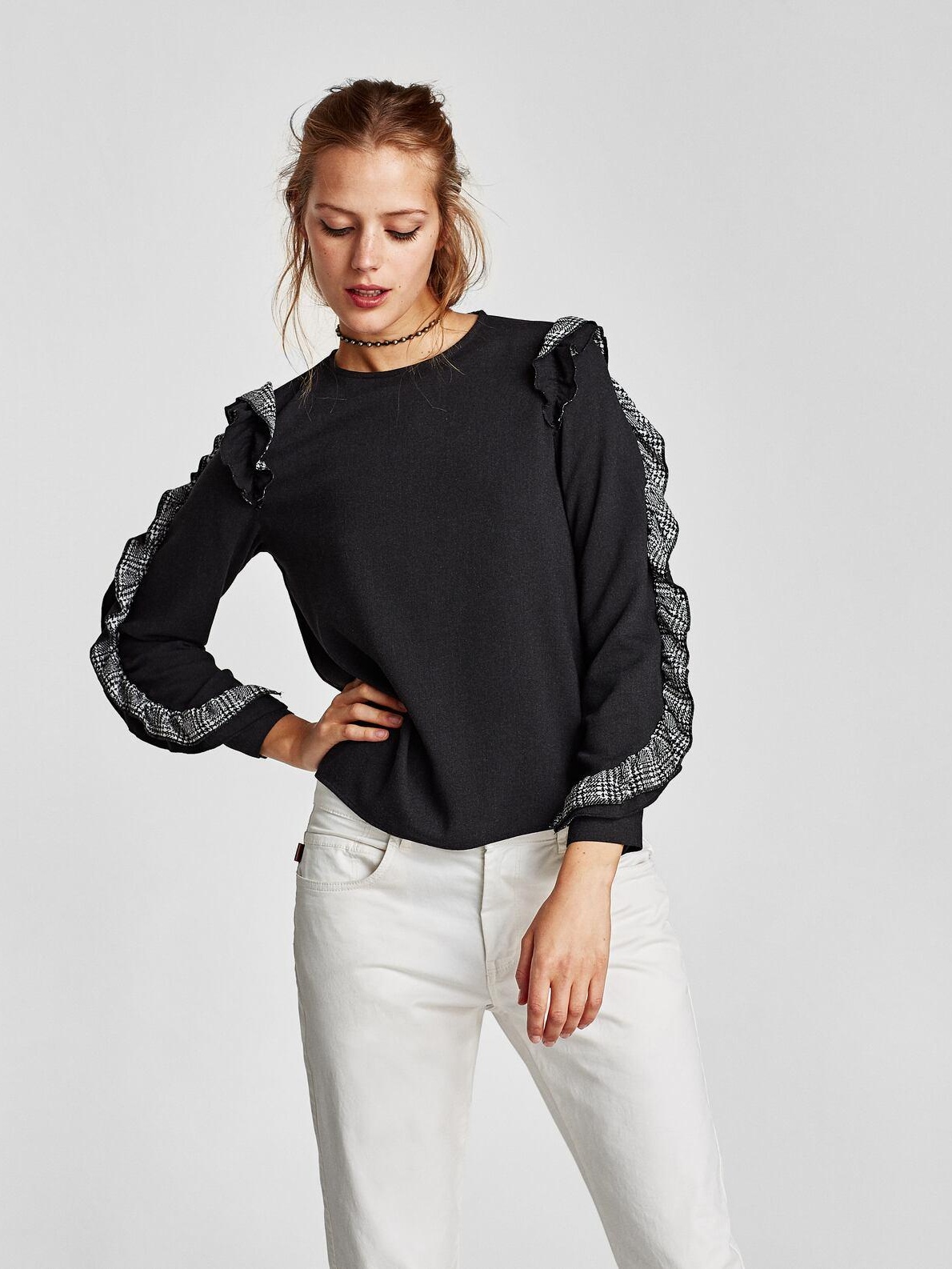 

Блузка Zara 9878/164/803-ABOU XS Черная с белым