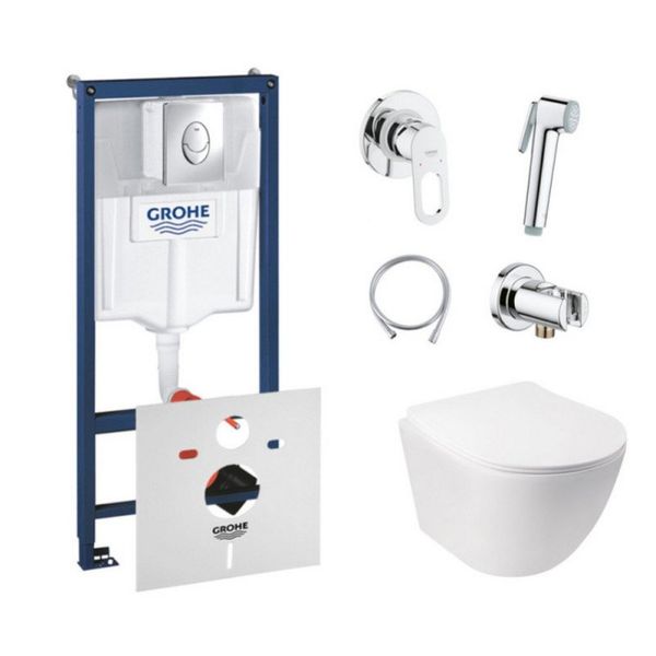 

Комплект инсталляция Grohe Rapid SL 38721001 + унитаз с сиденьем Qtap Jay QT07335176W + набор для гигиенического душа со смесителем Grohe BauLoop 111042