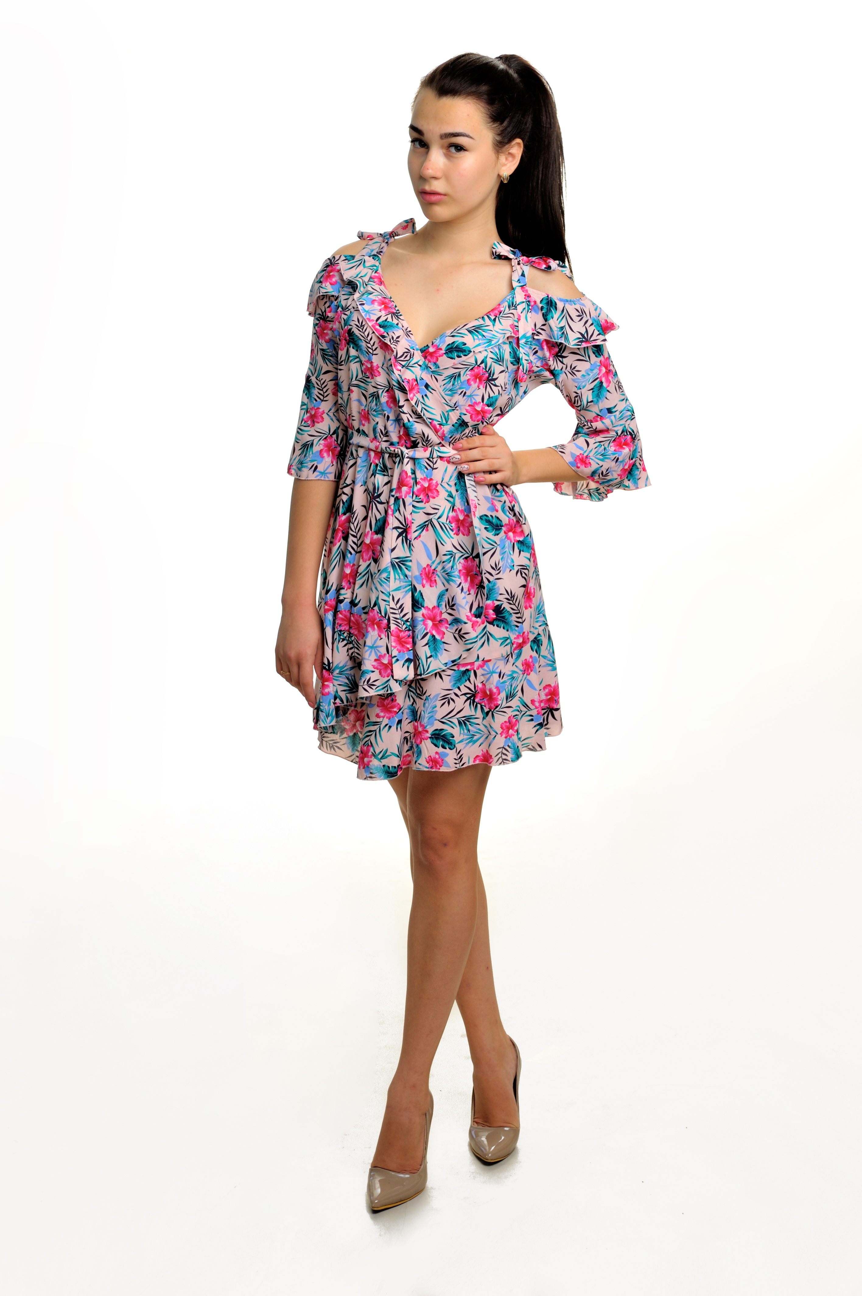 

Платье Wear me с оборками на плечах S Пудра 1w/19/41