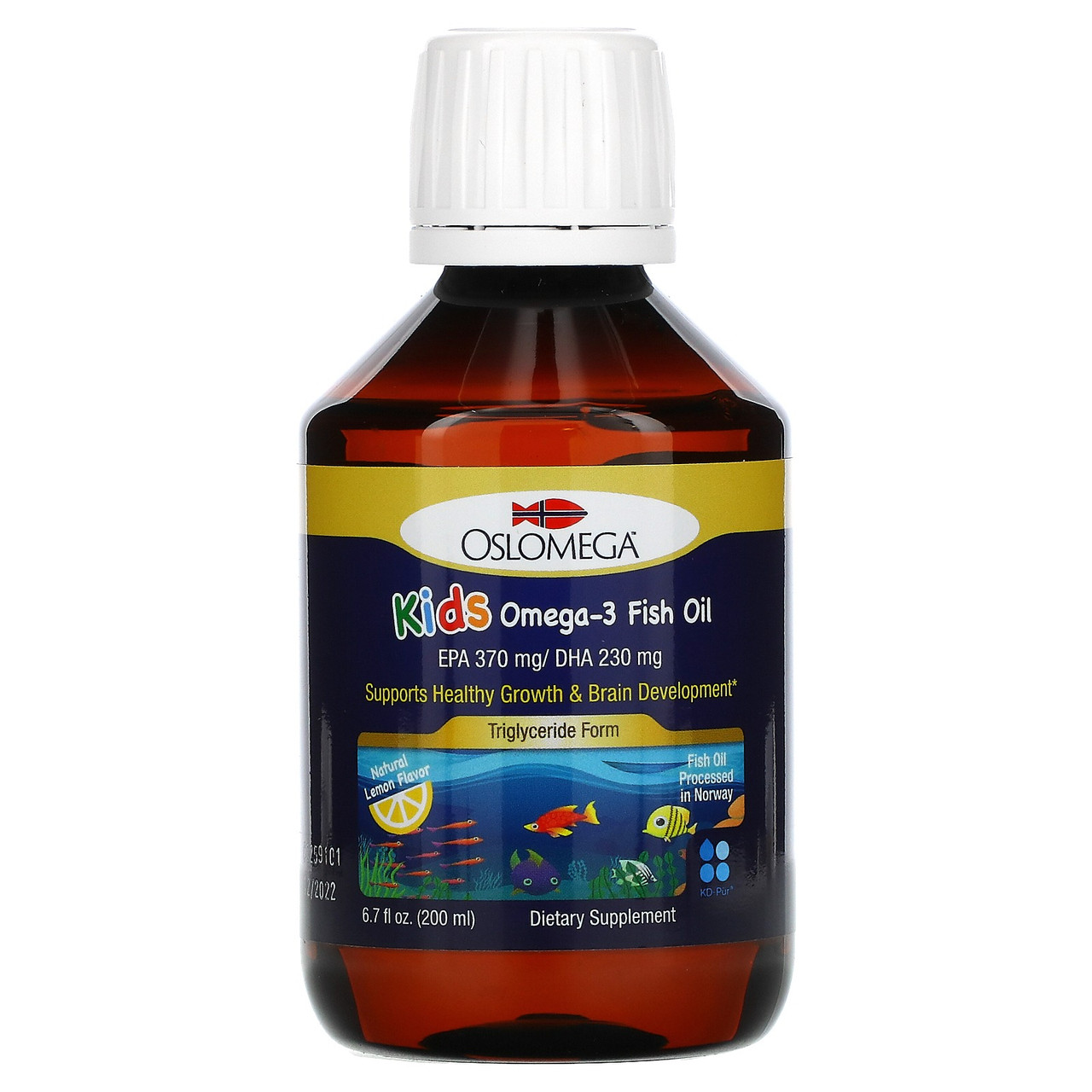 

Рыбий жир с Омега-3 для детей Oslomega Kids Omega-3 Fish Oil натуральный лимонный вкус для мозга, зрения и внимания 200 мл
