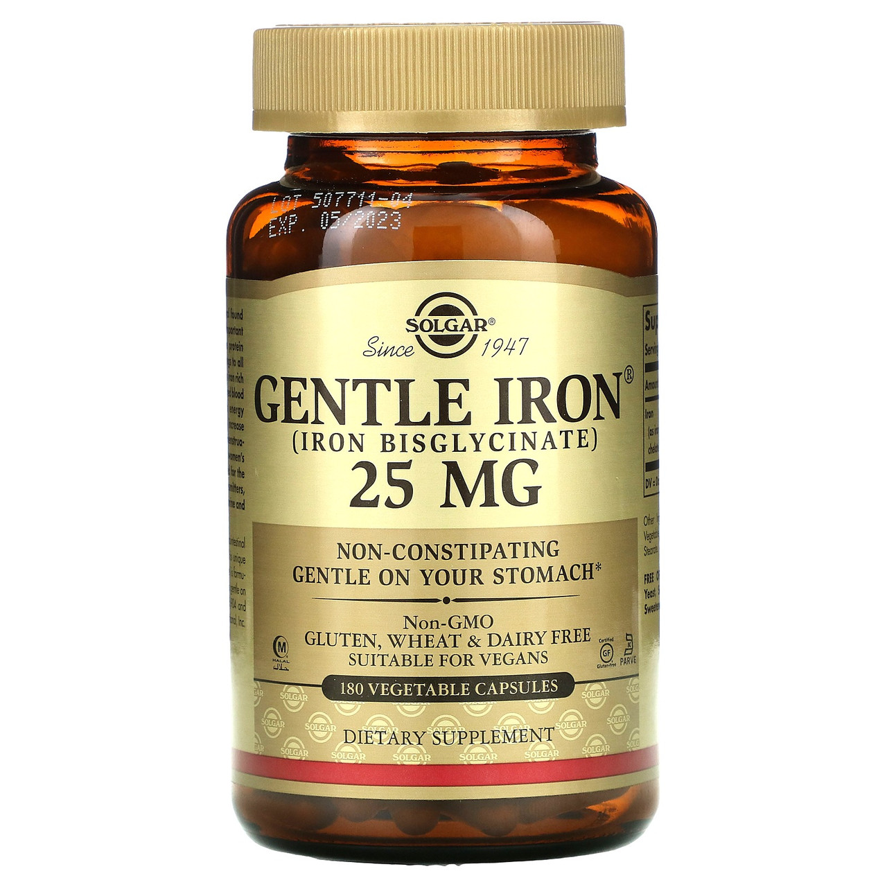 

Мягкое железо Solgar Gentle Iron бисглицинат железа (легкоусвояемая форма) 25 мг 180 капсул