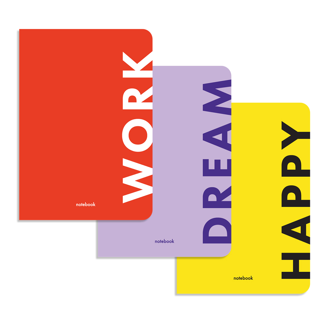 

Набiр блокнотiв у клiтинку А5 (14х21 см) Work, Dream, Happy