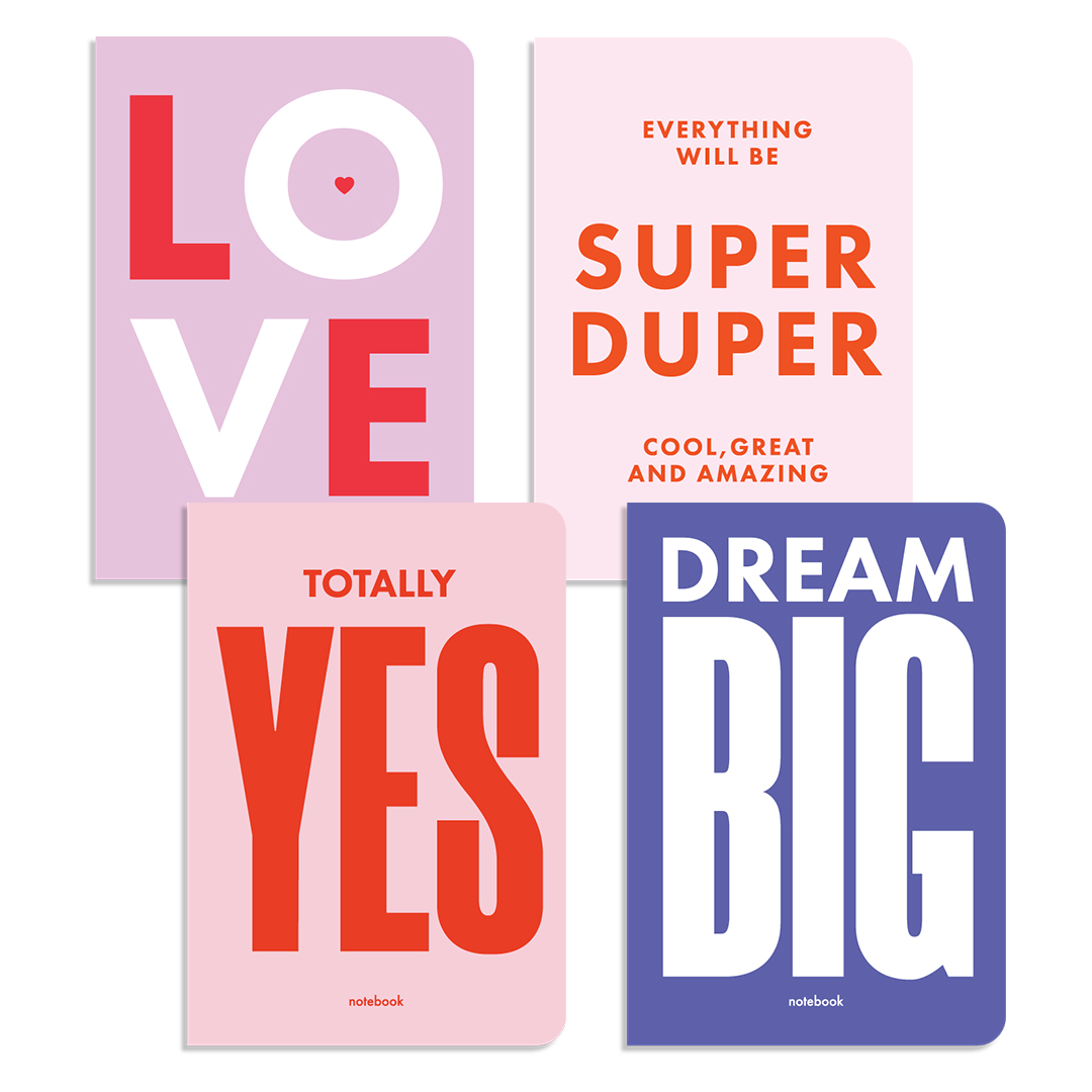 

Набiр блокнотiв у клiтинку А5 (14х21 см) Totally yes, Dream big, Super duper, Love