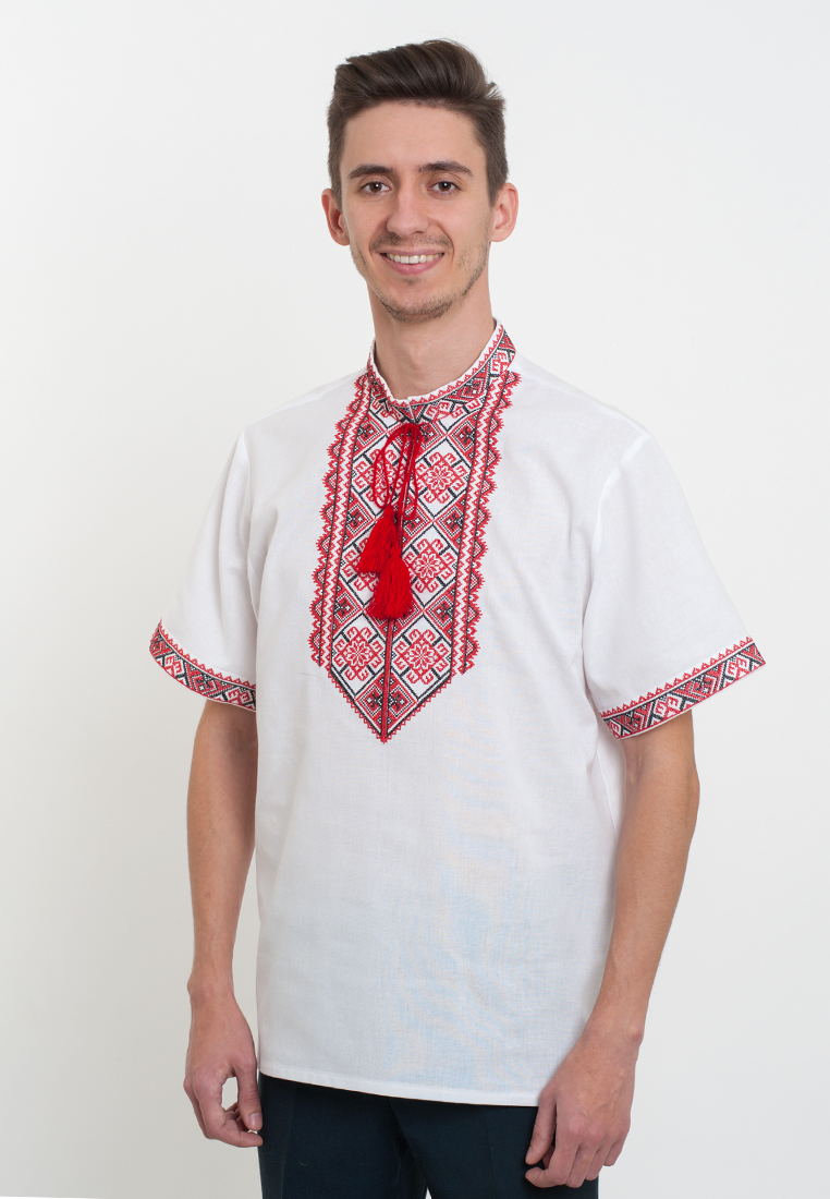 

Мужская вышиванка Vyshyvanka "Короткий рукав" 46 Белая 2061к.р.