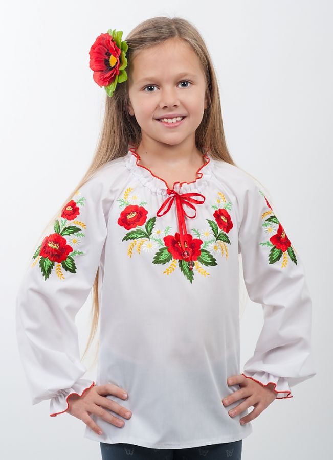 

Детская вышиванка Vyshyvanka "Маки" 122 Белая 0191