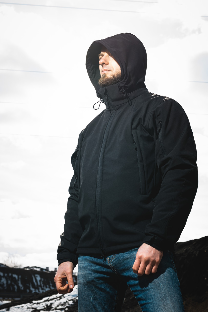 

Тактическая куртка Tactic Urban Black Софт Шелл шеврон XXL
