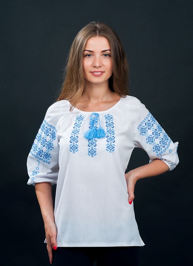 

Вышиванка Vyshyvanka  Белая 0039р.3/4-синя, Вышиванка Vyshyvanka 56 Белая 0039р.3/4-синя