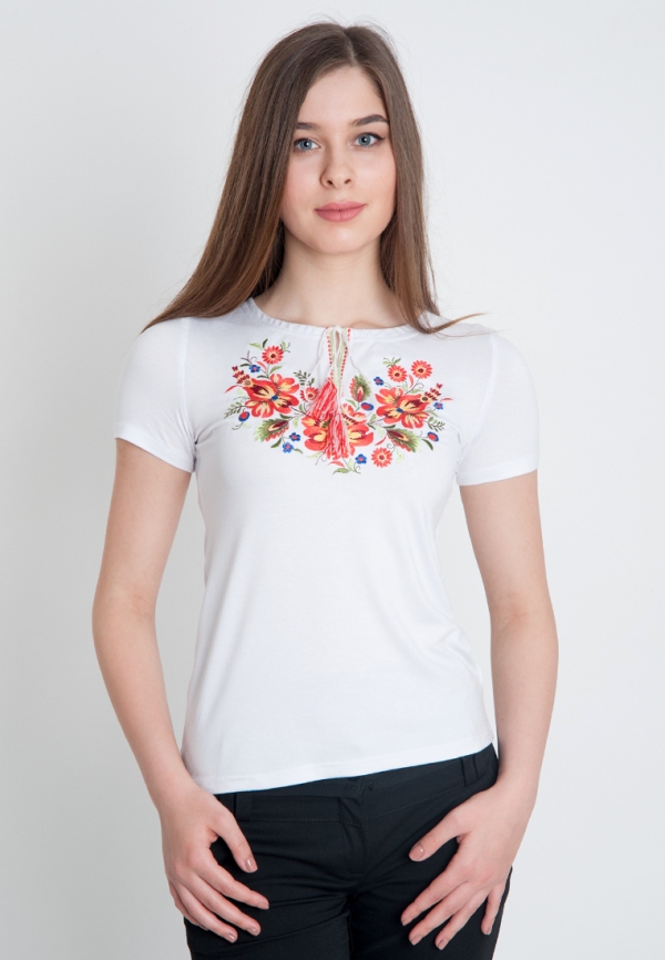 

Футболка с коротким рукавом Vyshyvanka "Петриковская роспись" ХL Белая 5124к.р.