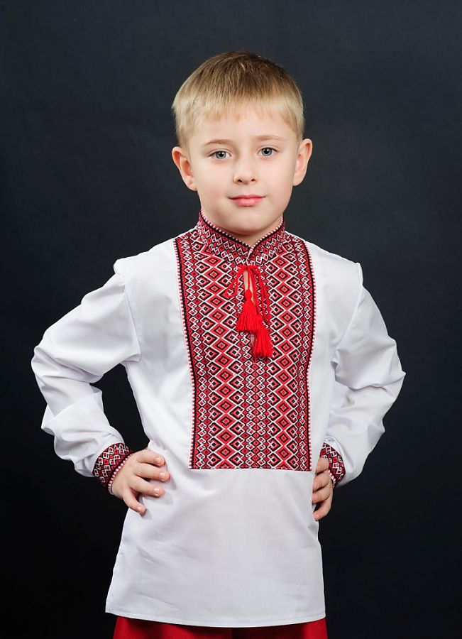 

Детская вышиванка Vyshyvanka "Тканая нашивка" 110 Белая 0113