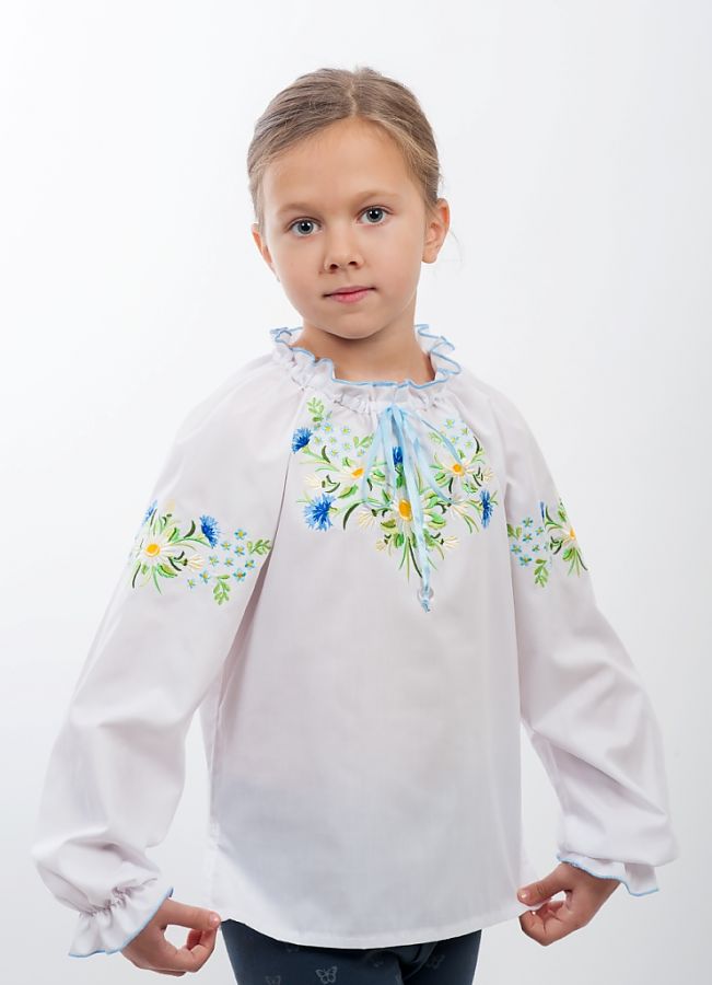 

Детская вышиванка Vyshyvanka "Ромашки, васильки" 152 Белая 0190