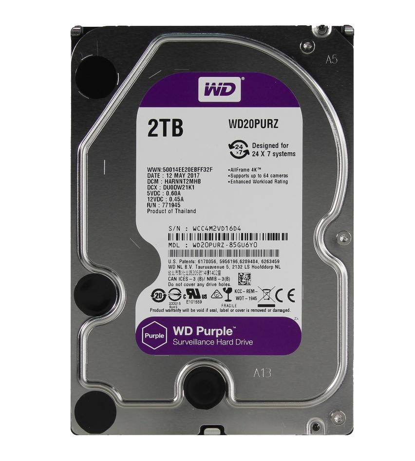 

Жесткий диск 3.5" 2Tb Western Digital Purple, SATA3, 64Mb, 5400 rpm (WD20PURZ)