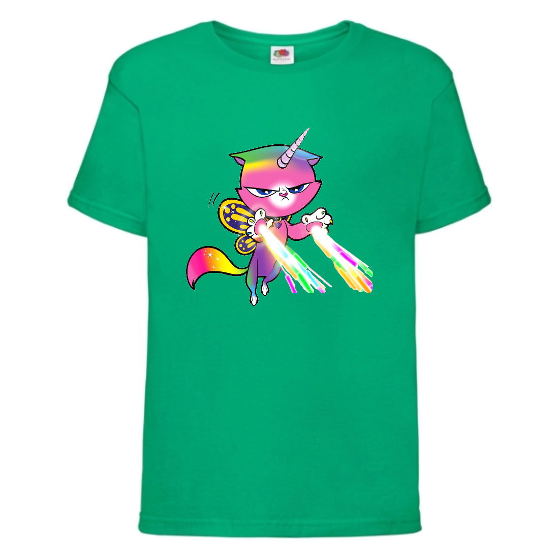 

Футболка детская Радужная Кошка 002 (Rainbow Cat) зеленая (RNC grn 002) 164 см