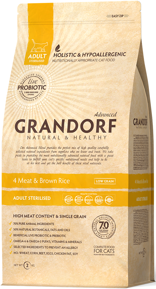 

Сухой корм для котов Grandorf Living Probiotics 4 Meat & Brown Rice Sterilized 2 кг (7005)