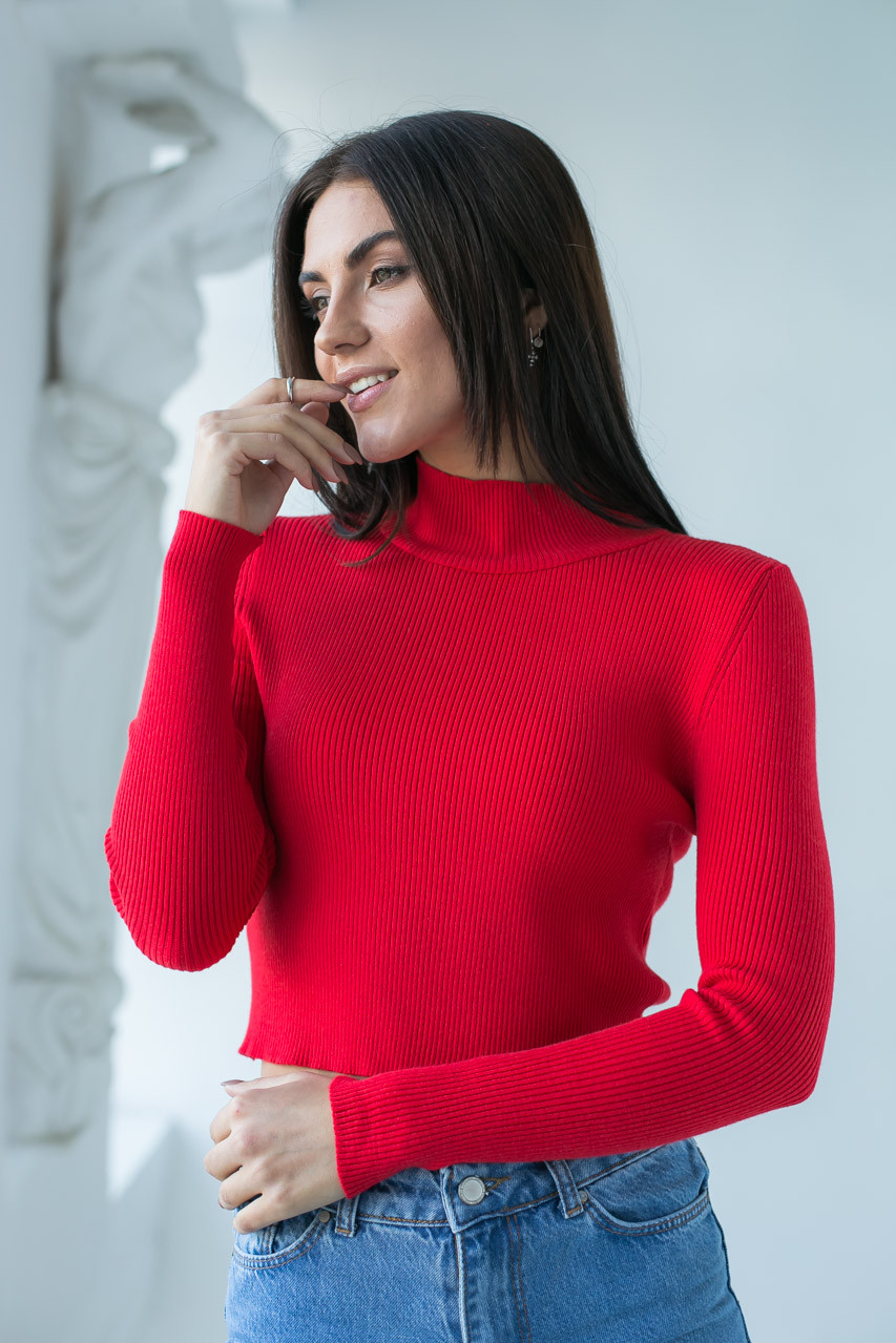 

Укороченная водолазка в рубчик G&M LX-10173921 S Размер цвет Красный