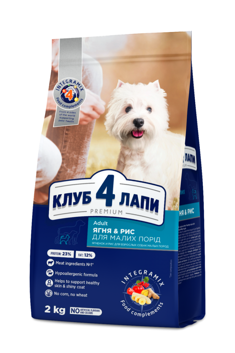 

Сухой корм для собак Клуб 4 Лапы Lamb and Rice Small Breed 2 кг (127002)