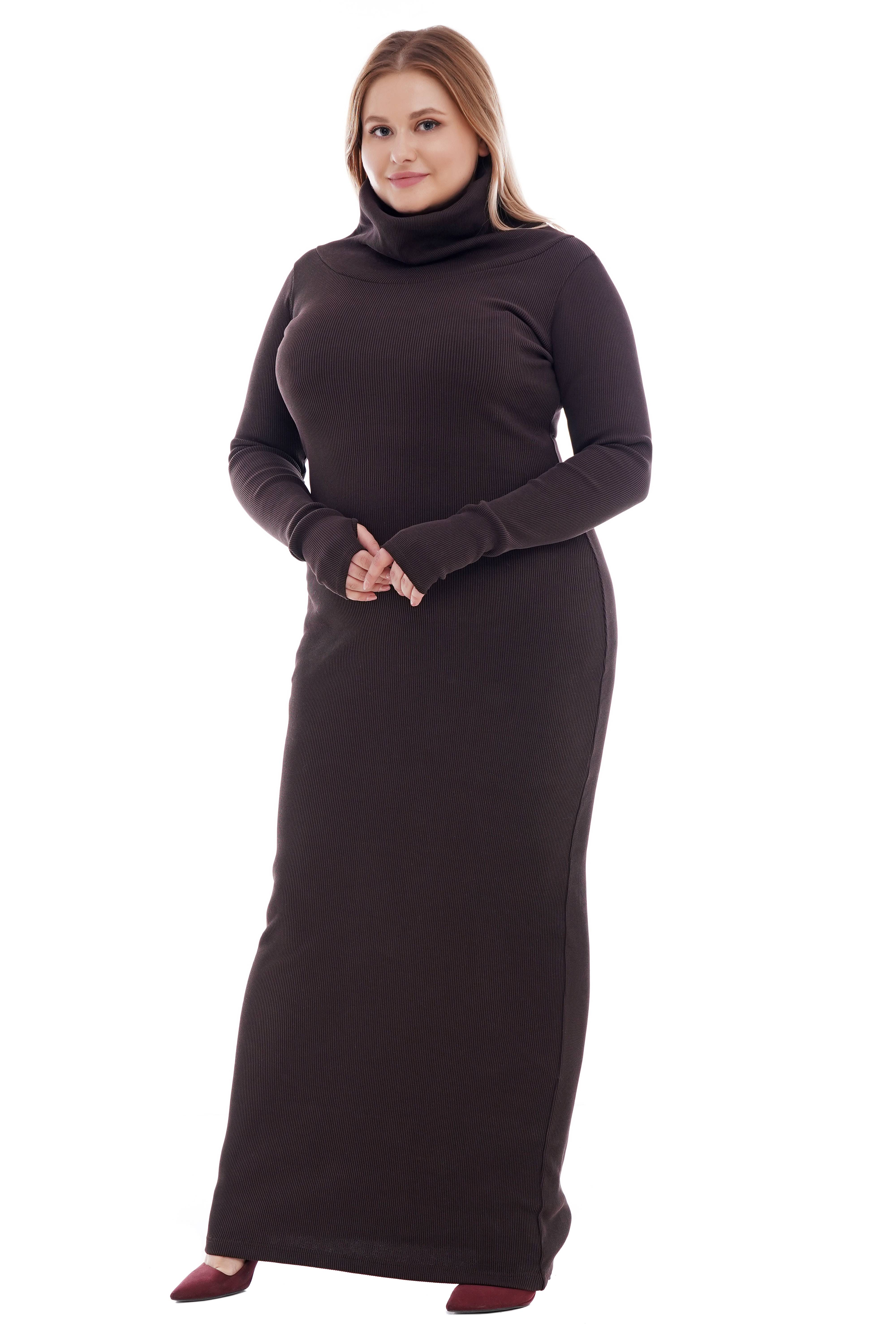 

Трикотажное платье макси для полных AURA коричневое прямое с воротником хомут с длинным рукавом митенкой  (П170п, Трикотажное платье макси для полных AURA коричневое прямое с воротником хомут с длинным рукавом митенкой S (П170п)