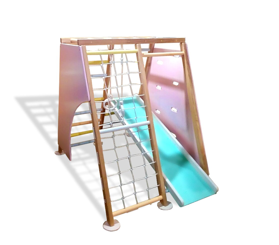 

Спортивный комплекс-уголок с горкой, гладиаторской сеткой, скалодромом, рукоходом, кольцами 131х95х145см 61608