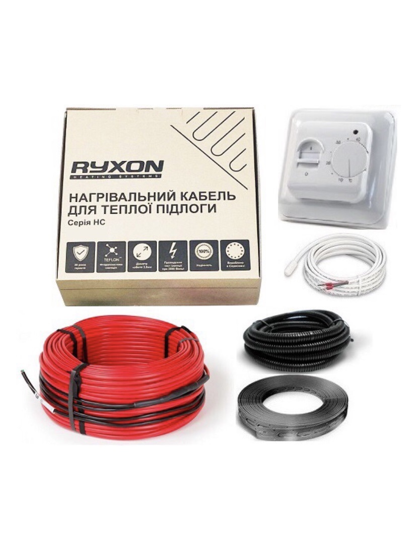 

Двухжильный тонкий кабель Ryxon HC-20-110 м 2200Вт 11.0 - 13.8 м² в комплекте с механическим терморегулятором И датчиком температуры