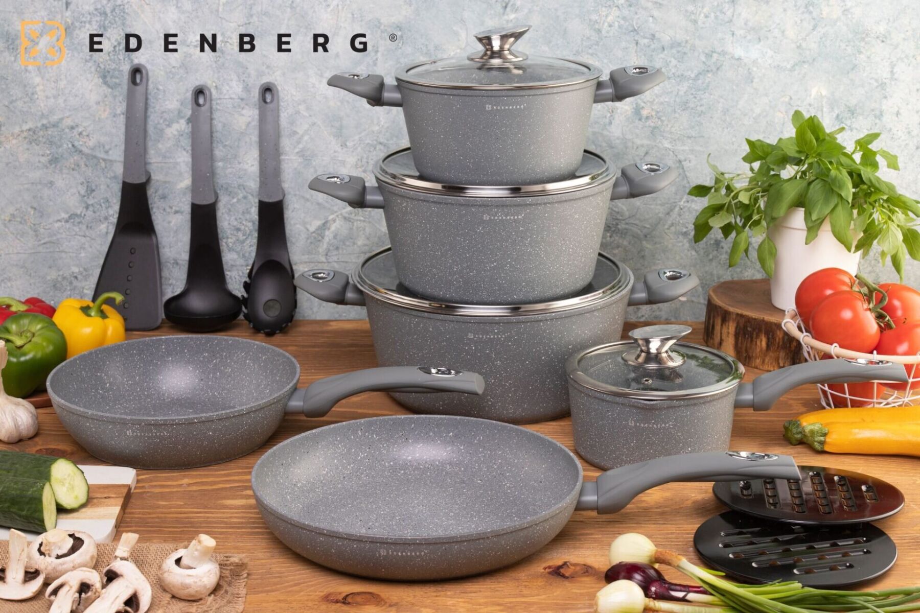 

Набор посуды Edenberg EB-5620 Grey Stone - 15 пр