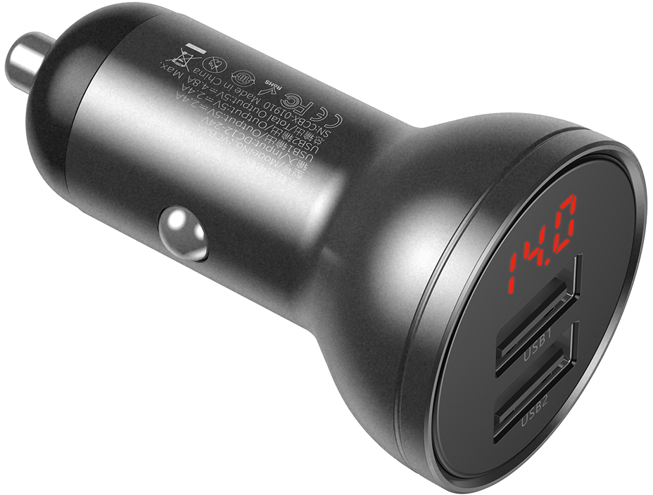 

Автомобильное зарядное устройство Baseus Digital Display Dual USB 4.8A Car Charger 24W Grey (CCBX-0G)