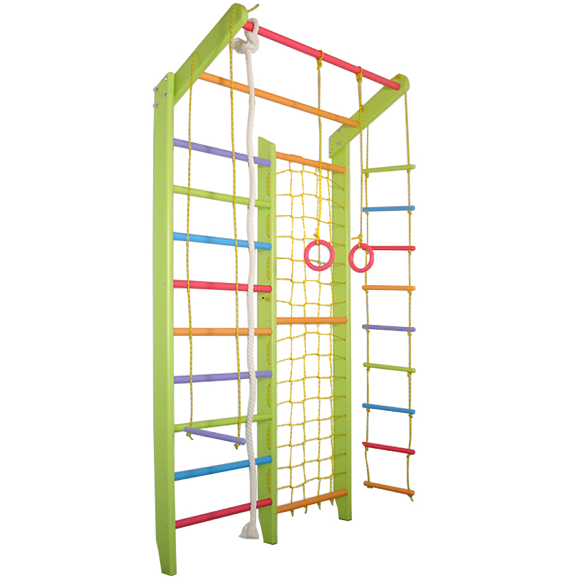 

Спортивный Гимнастический деревянный Комплекс Шведская стенка с сеткой для дома до 120 кг цветной 120х55х230см