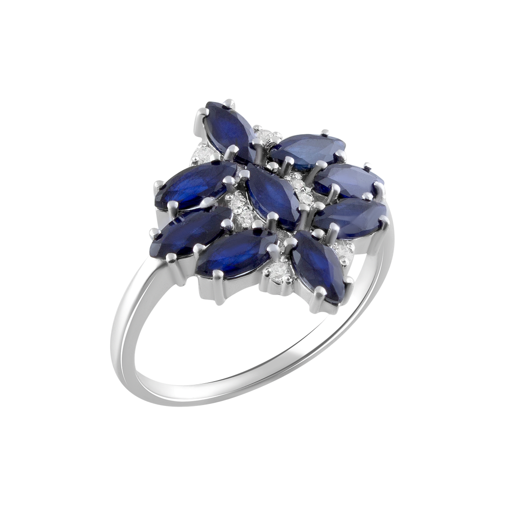 

Срібна каблучка 925 проби 3,44 г з сапфірами Канчанабурі класу AAАA та білими фіанітами 3,05 карат Golden Silver розмір 19.0