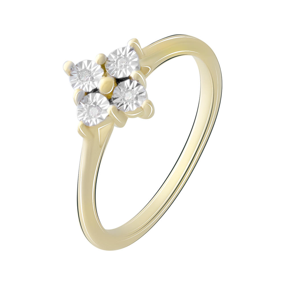 

Срібна каблучка 925 проби 1,89 г з ангольськими діамантами класу S1 4/6А 0,028 карат в позолоті 750 проби Valentine розмір 18.0