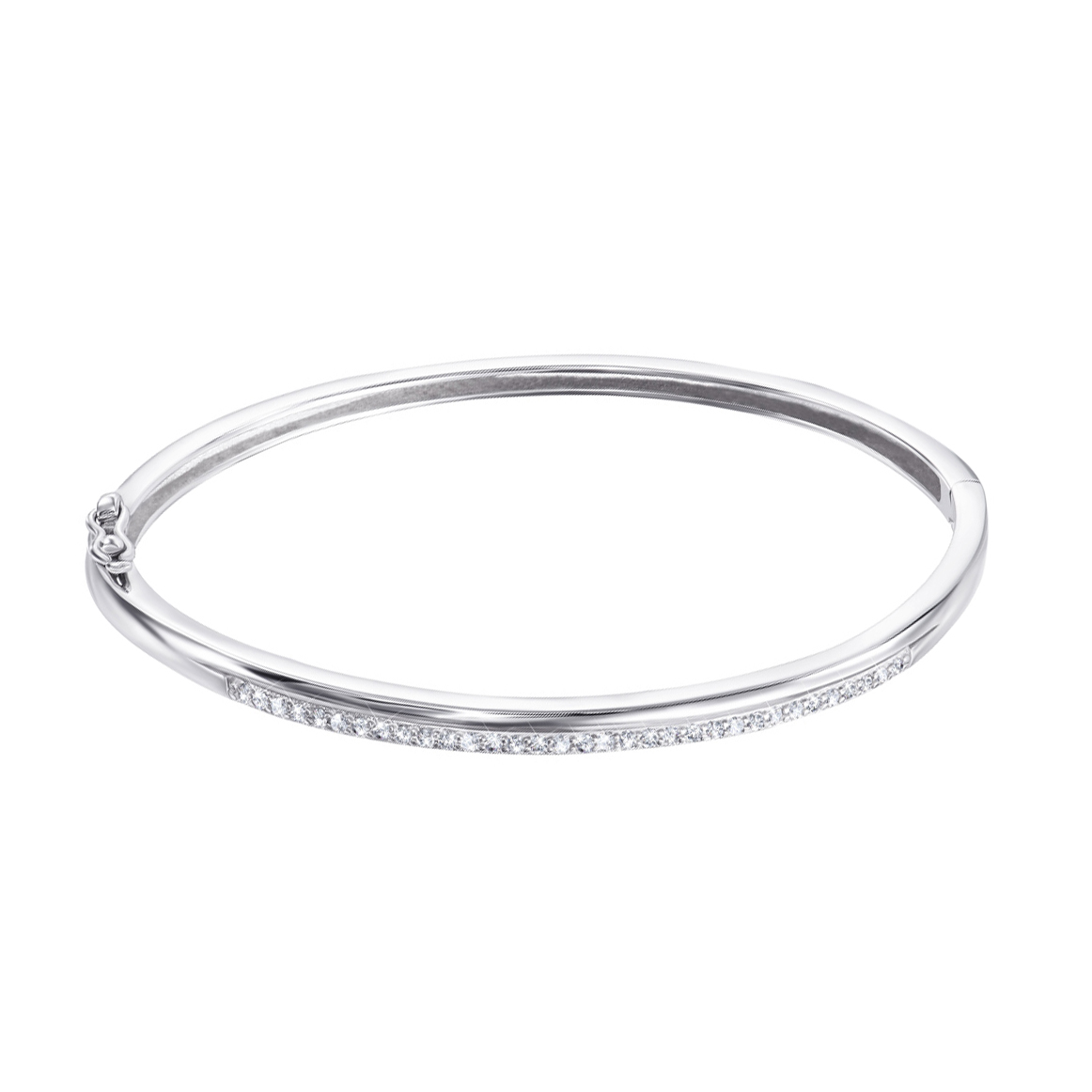 

Серебряный жесткий браслет с дорожкой из фианитов 000123500 б/р размера
