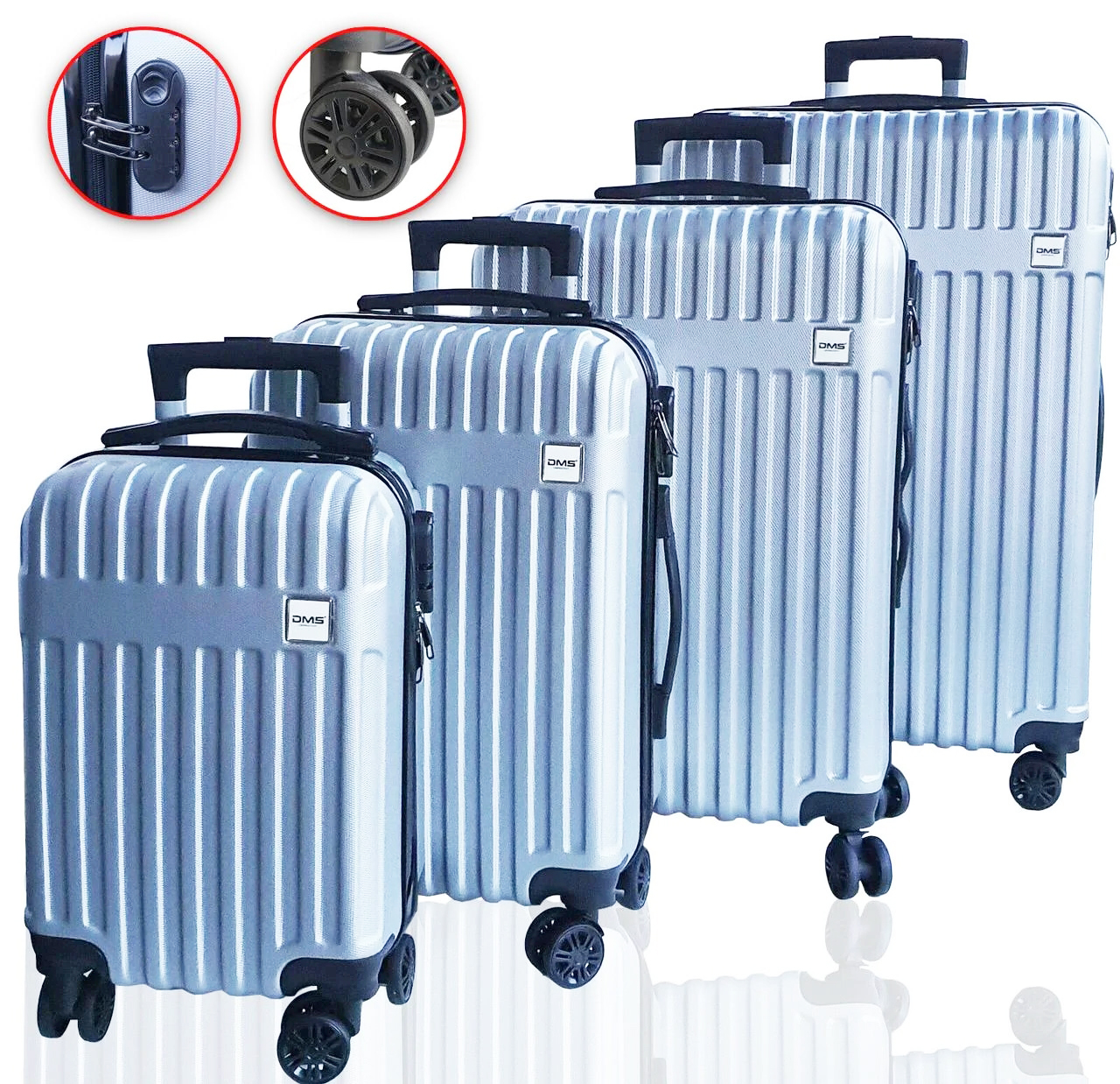 

Комплект чемодан дорожных DMS с тележкой S-M-L-XL light blue 4шт