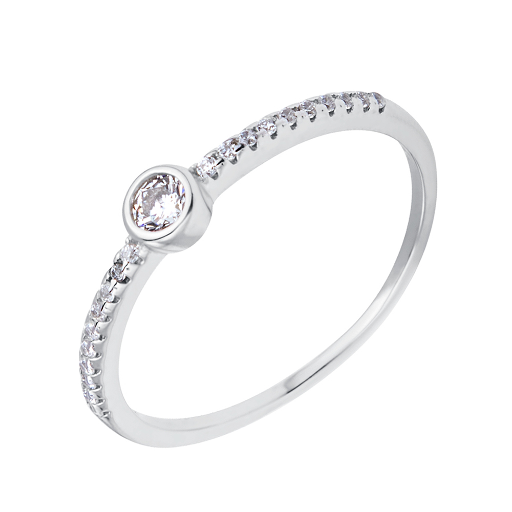 

Серебряное кольцо с дорожкой и завальцованным цирконием 000116338 17 размера