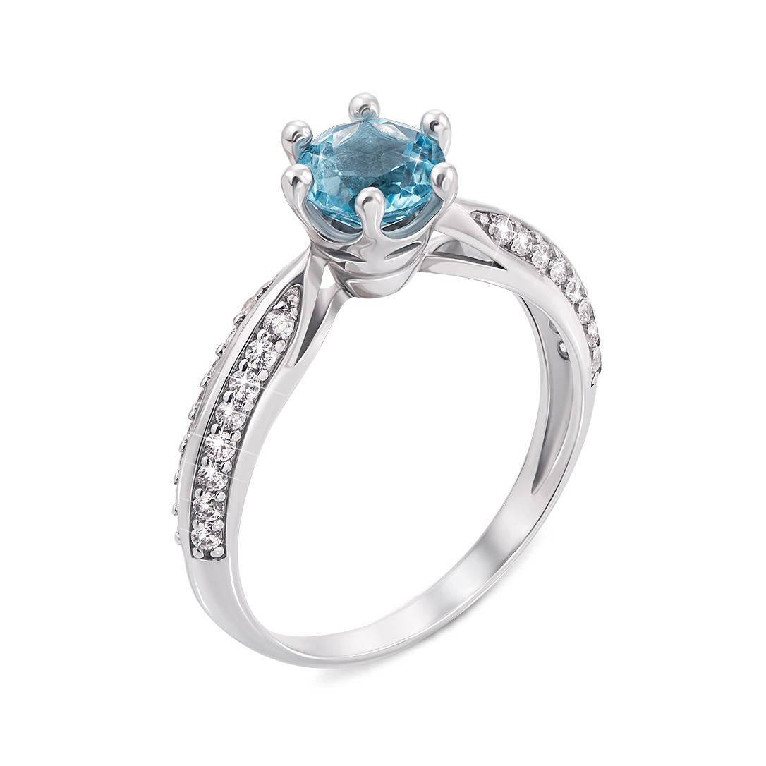 

Серебряное кольцо с голубым топазом и фианитами 000127982 16 размера