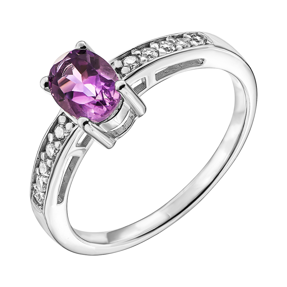 

Серебряное кольцо с фианитами и аметистом 000137594 17.5 размера