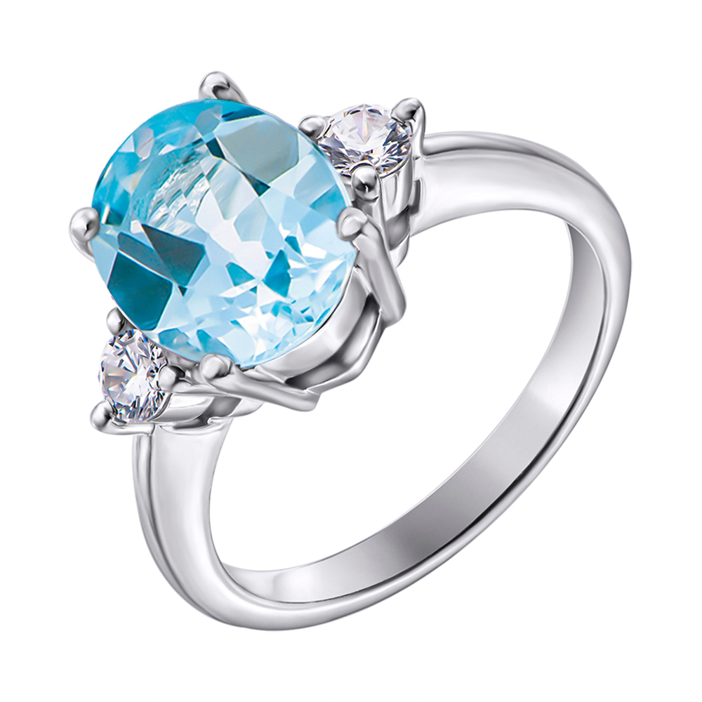 

Серебряное кольцо с голубым топазом и фианитами 000117877 16 размера