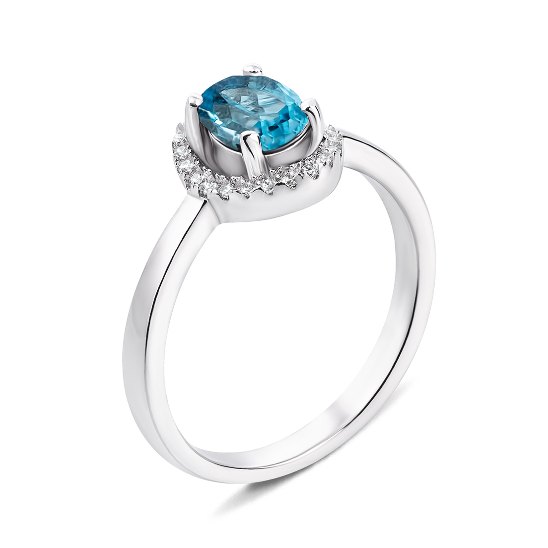 

Серебряное кольцо с голубым топазом и фианитами 000133490 16.5 размера