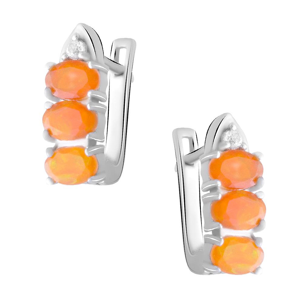 

Срібні сережки 925 проби 4,12 гр. з ефіопськими вогняними опалами класу AAA та білими топазами 1,91 карат Valentine