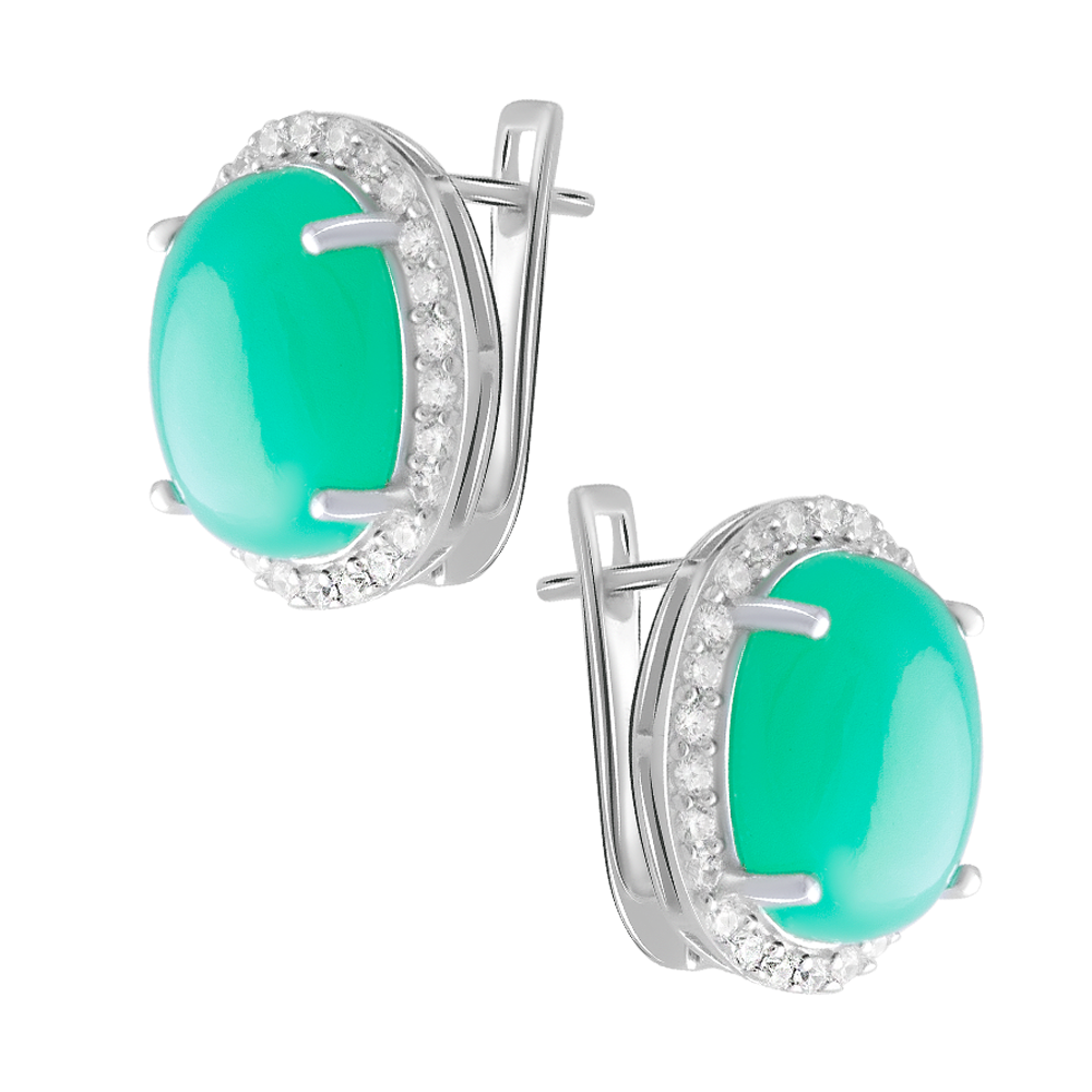 

Срібні сережки 925 проби 7,15 гр з хризопразом з США та цирконами 14,27 карат Valentine