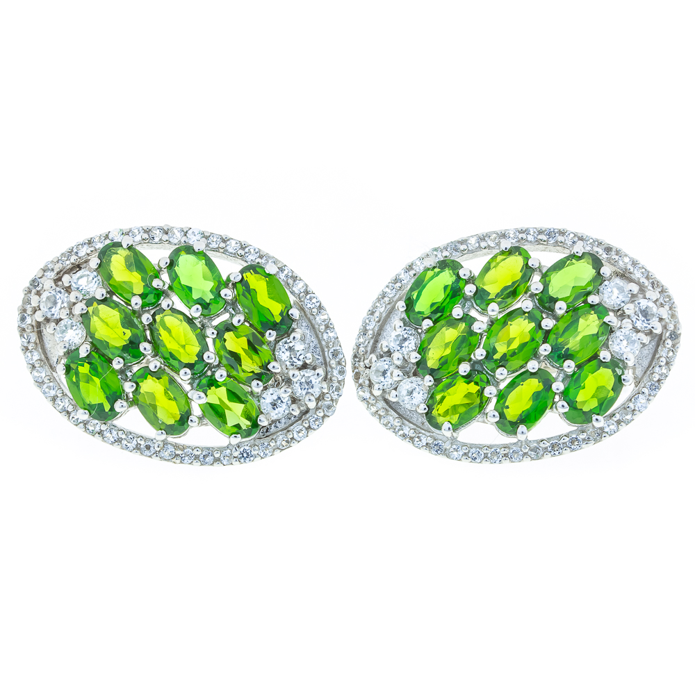 

Срібні сережки 925 проби 6,82 гр. з діопсидами Альберта класу AAA та білими топазами 10,85 карат Valentine