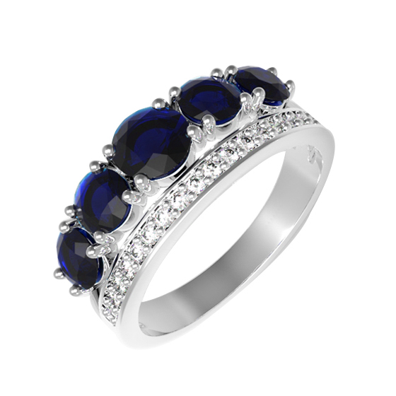 

Серебряное кольцо с сапфирами и фианитами 000136554 17.5 размера