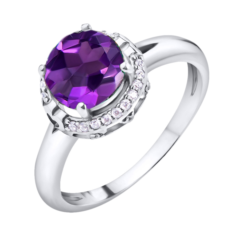 

Серебряное кольцо Небеса с аметистом и фианитами 000067756 16.5 размера