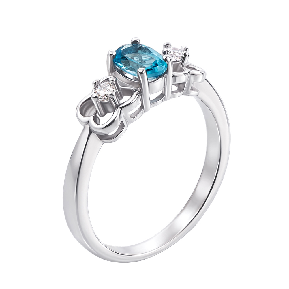 

Серебряное кольцо с голубым топазом и фианитами 000126606 16.5 размера