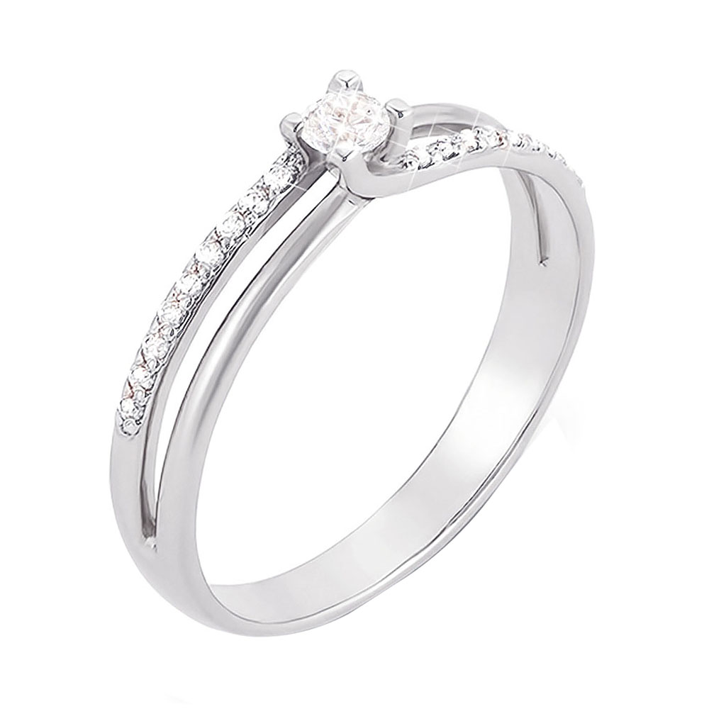 

Кольцо из белого золота с двойной шинкой и фианитами 000130227 17.5 размера