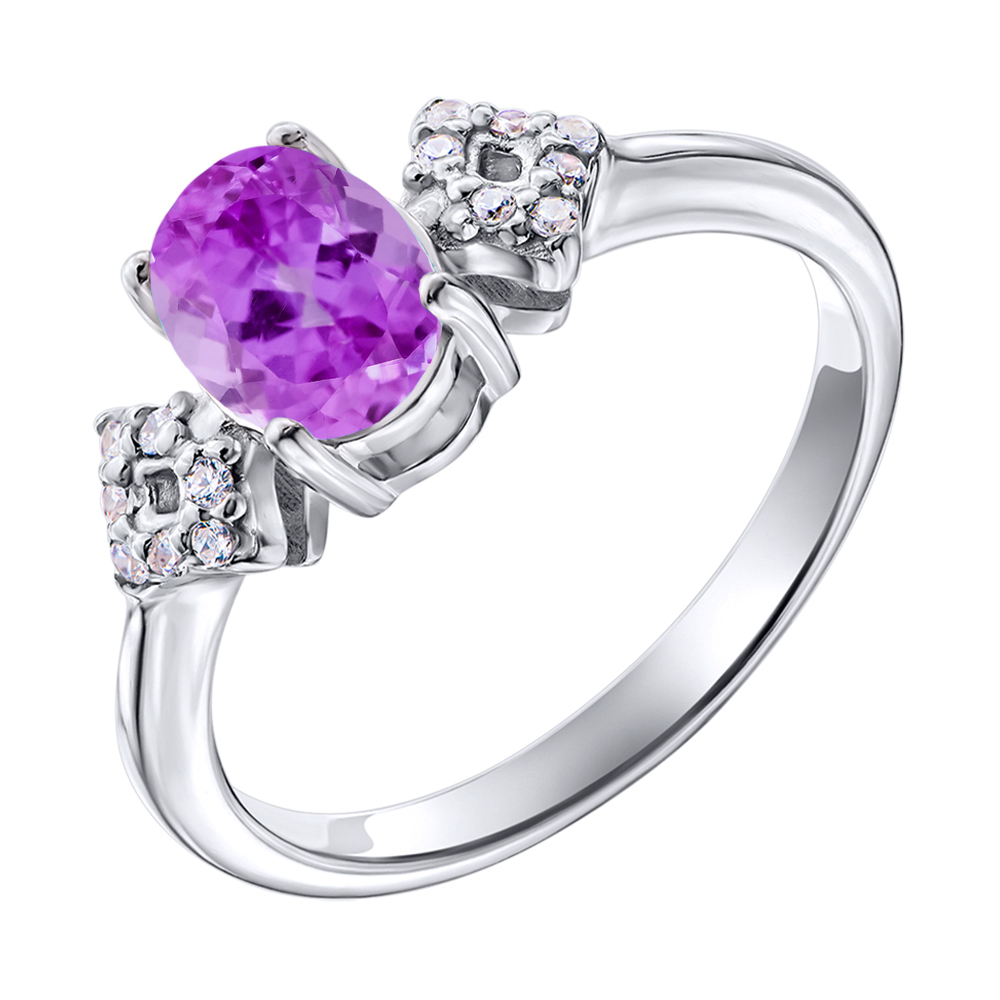 

Серебряное кольцо с аметистом и фианитами 000137398 18 размера